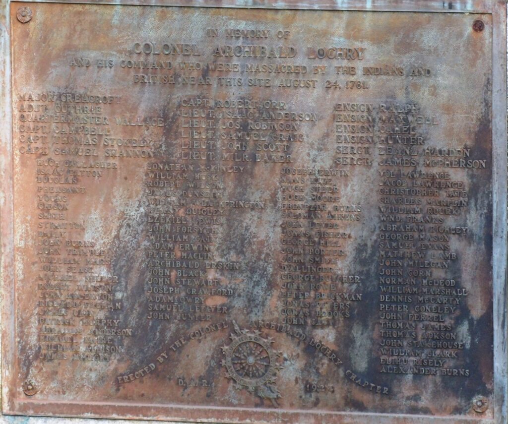COLONEL ARCHIBALD LOCHRY MASSACRE MEMORIAL PLAQUE