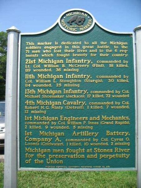 MICHIGAN STONES RIVER WAR MEMORIAL MARKER BACK