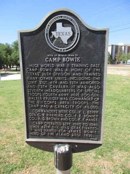 SITE OF WORLD WAR II CAMP BOWIE MEMORIAL MARKER
