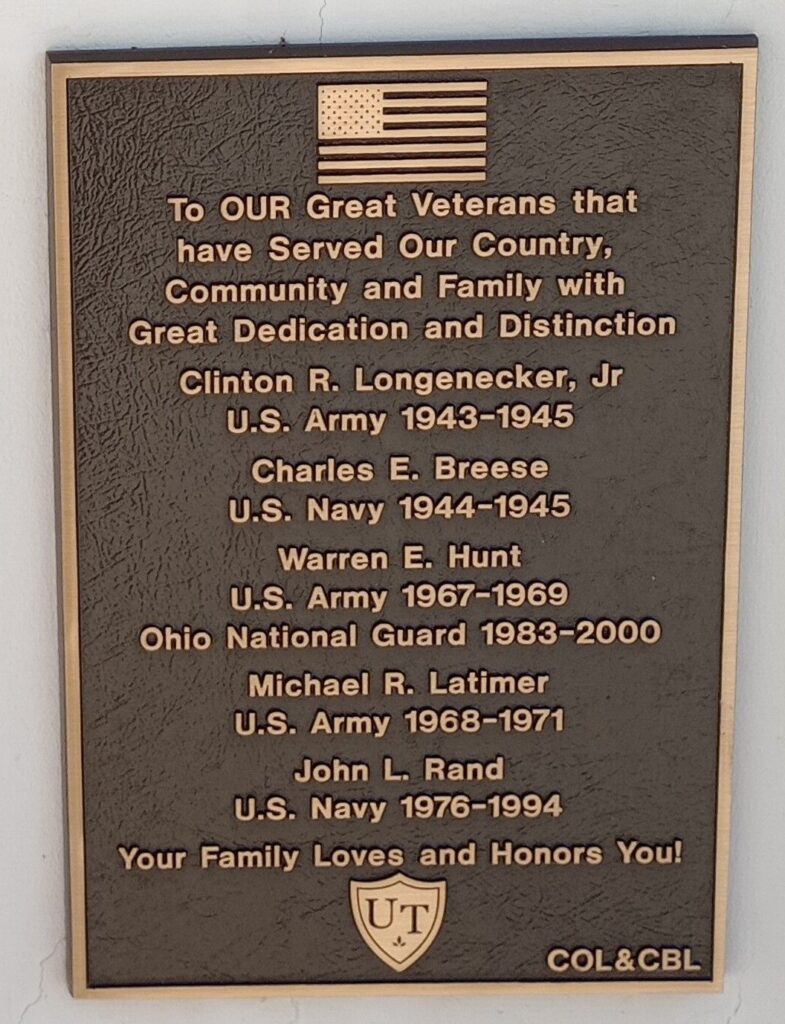 UT OUR GREAT VETERANS MEMORIAL PLAQUE