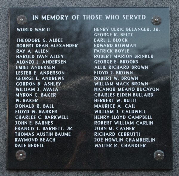 VALLEJO WAR VETERANS MEMORIAL STONE A