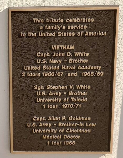 WHITE FAMILY VETERANS WAR MEMORIAL PLAQUE