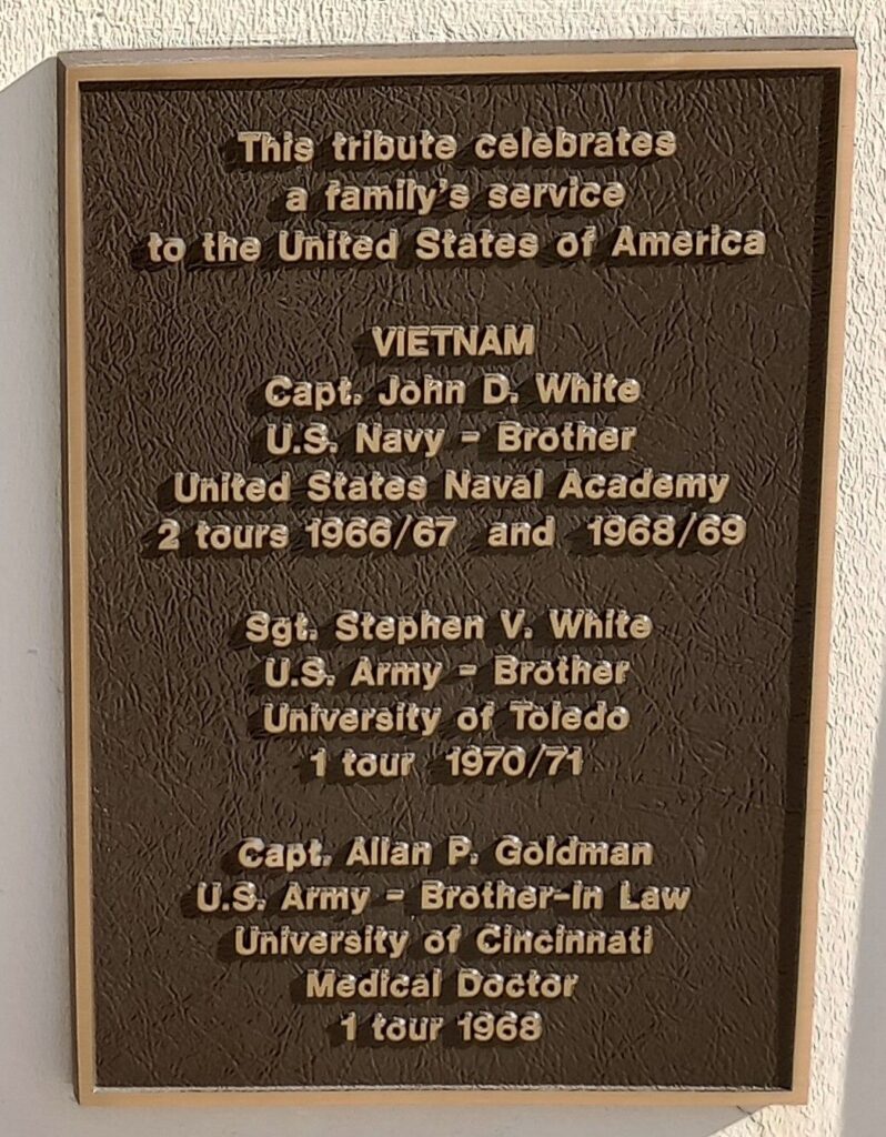 WHITE FAMILY VETERANS WAR MEMORIAL PLAQUE