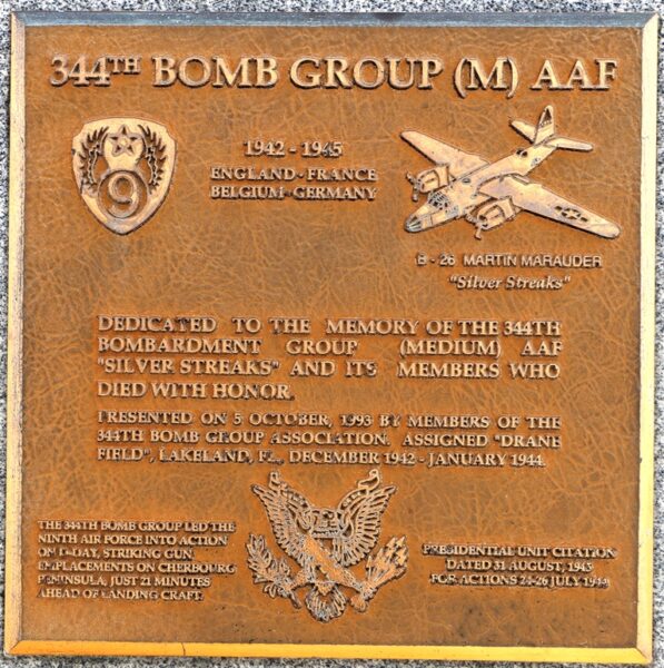 LAKELAND 344TH BOMB GROUP (M0 AAF WAR MEMORIAL PLAQUE