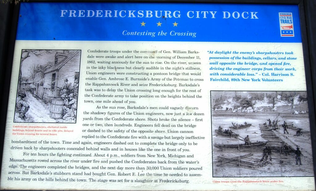 FREDERICKSBURG CITY DOCK CONTESTING THE CROSSING WAR MEMORIAL PANEL