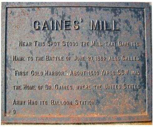 GAINES MILL WAR MEMORIAL PLAQUE