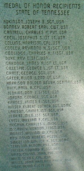 TENNESSEE MEDAL OF HONOR RECIPIENTS WAR MEMORIAL STONE