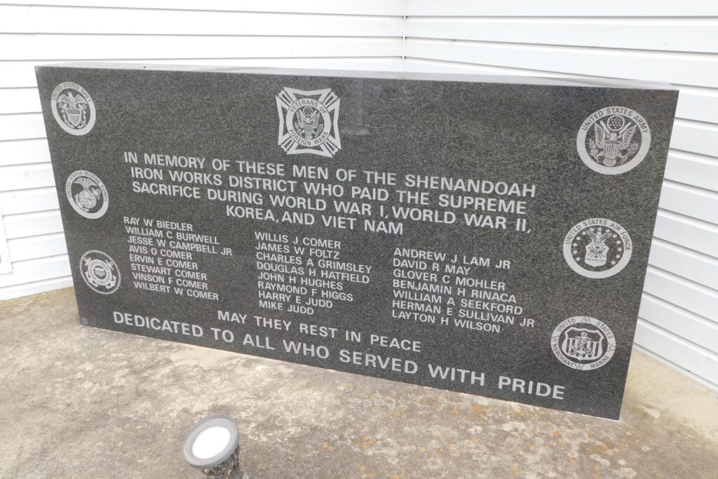 SHENANDOAH IRON WORKS DISTRICT WAR VETERANS MEMORIAL