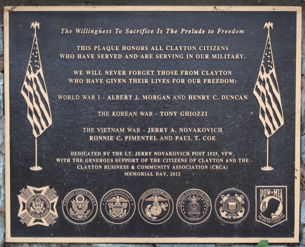CLAYTON ALL VETERANS MEMORIAL PLAQUE