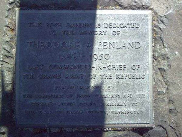 THEODORE A. PENLAND MEMORIAL ROSE GARDEN PLAQUE