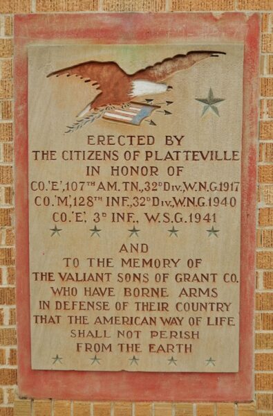 CITY OF PLATTEVILLE WAR MEMORIAL ARMORY PLAQUE B