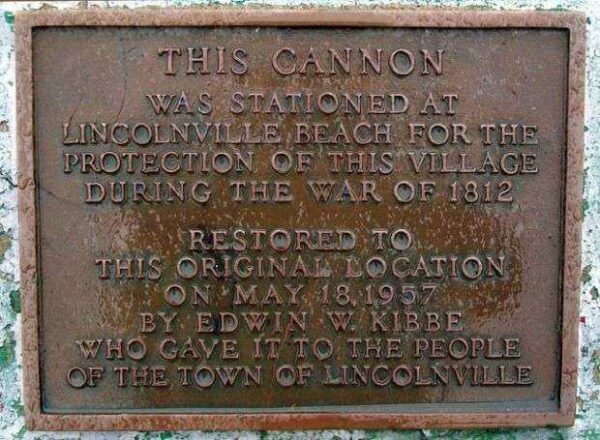 LINCOLNVILLE WAR OF 1812 CANNON MEMORIAL PLAQUE