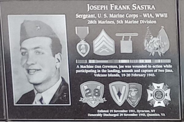 JOSEPH FRANK SASTA WAR MEMORIAL PLAQUE