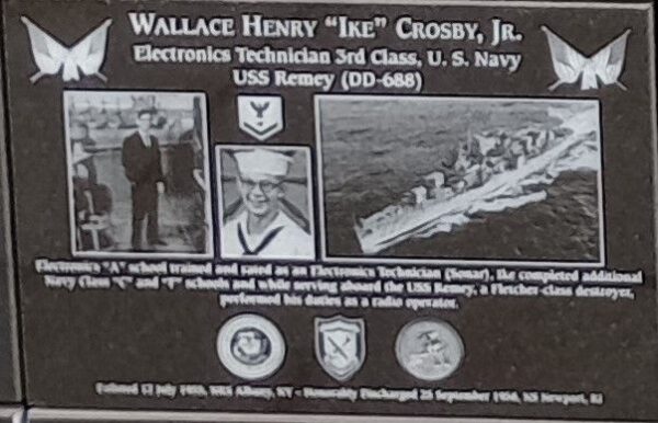 WALLACE HENRY “IKE” CROSBY JR. WAR MEMORIAL PLAQUE