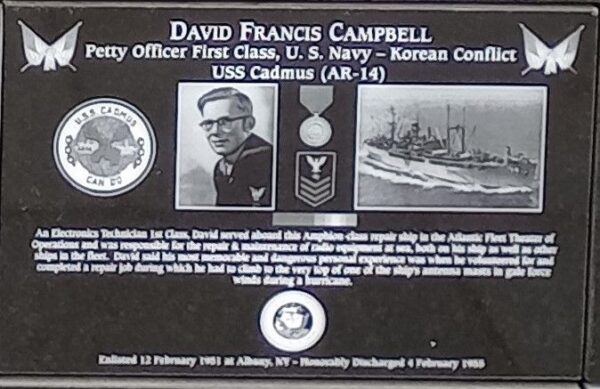 DAVID FRANCIS CAMPBELL WAR MEMORIAL PLAQUE