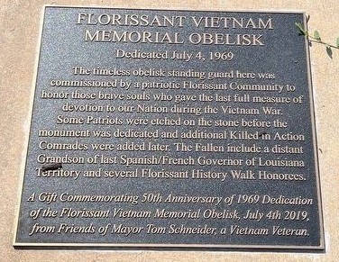 FLORISSANT VIETNAM MEMORIAL OBELISK PLAQUE A