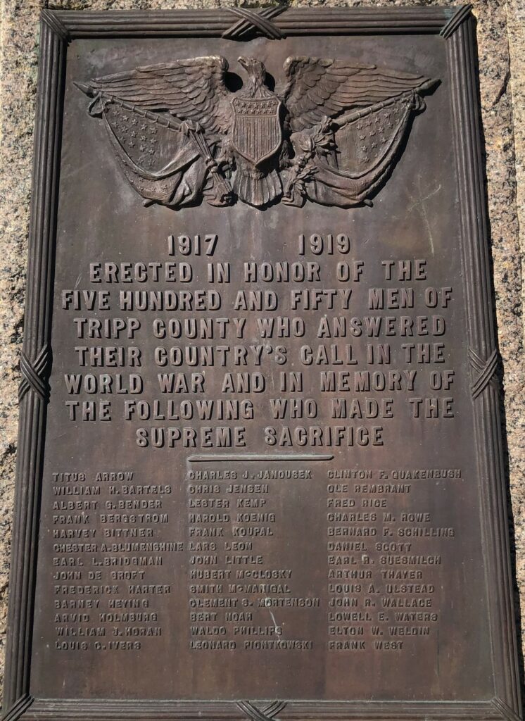 TRIPP COUNTY WORLD WAR I MEMORIAL PLAQUE