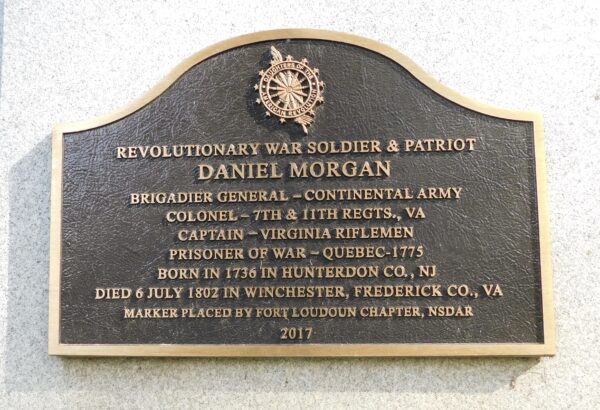 BRIGADIER GENERAL DANIEL MORGAN REVOLUTIONARY WAR MEMORIAL PLAQUE