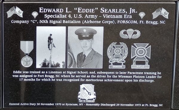 EDWARD L. “EDDIE” SEARLES, JR. WAR MEMORIAL PLAQUE