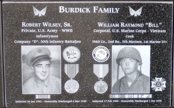 BURDICK FAMILY WAR MEMORIAL PLAQUE