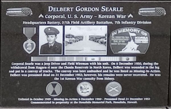 DELBERT GORDON SEARLE WAR MEMORIAL PLAQUE