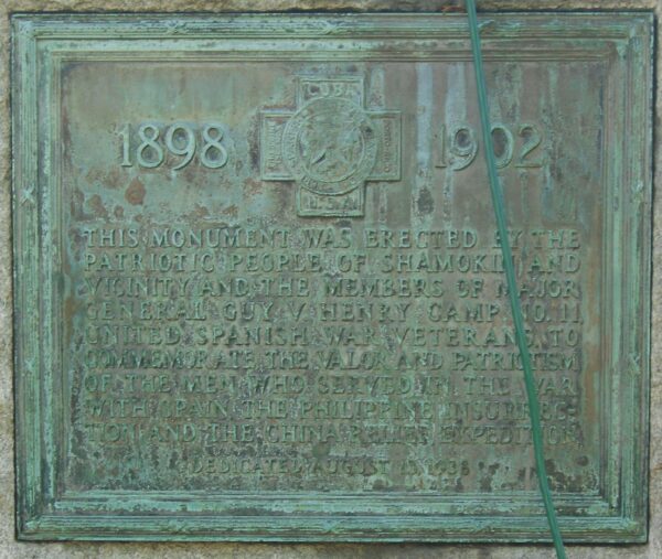 SHAMOKIN AND VICINITY SPANISH-AMERICAN WAR MEMORIAL PLAQUE