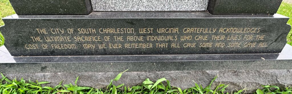 CITY OF SOUTH CHARLESTON VIETNAM VETERANS MEMORIAL DEDICATION STONE