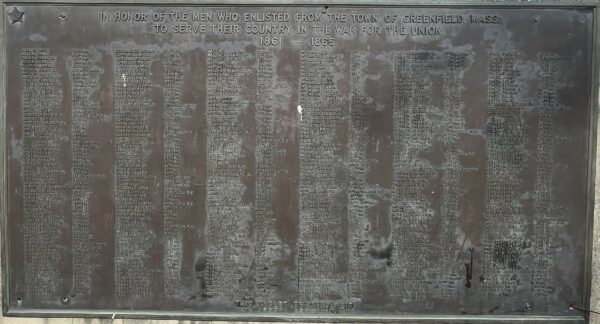 TOWN OF GREENFIELD, MASS. WAR FOR THE UNION MEMORIAL PLAQUE