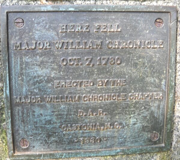 MAJOR WILLIAM CHRONICLE REVOLUTIONARY WAR MEMORIAL PLAQUE