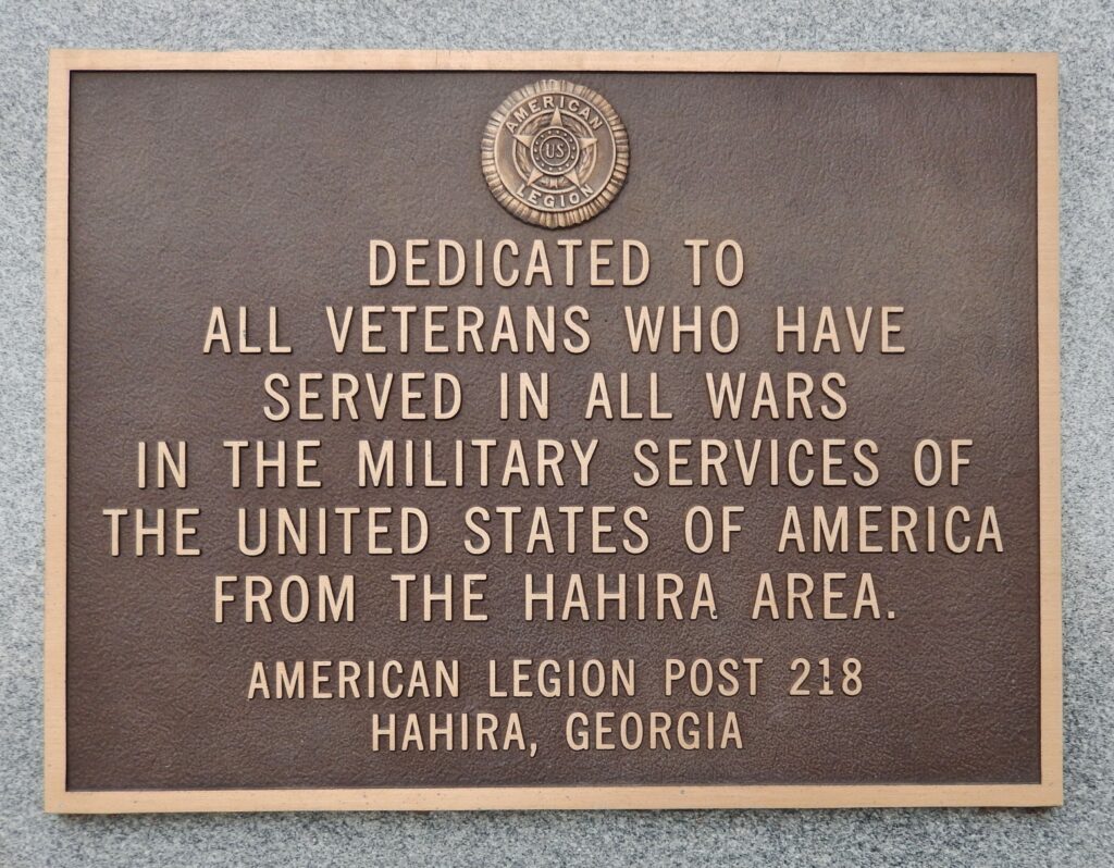 HAHIRA AREA ALL WARS VETERANS MEMORIAL PLAQUE
