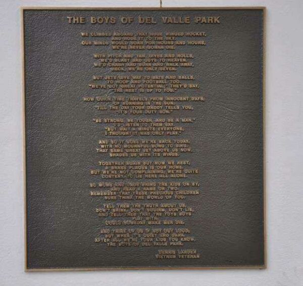 THE BOYS OF DEL VALLE PARK WAR MEMORIAL