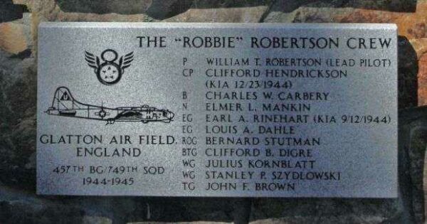THE “ROBBIE” ROBERTSON CREW B-17 WAR MEMORIAL PLAQUE