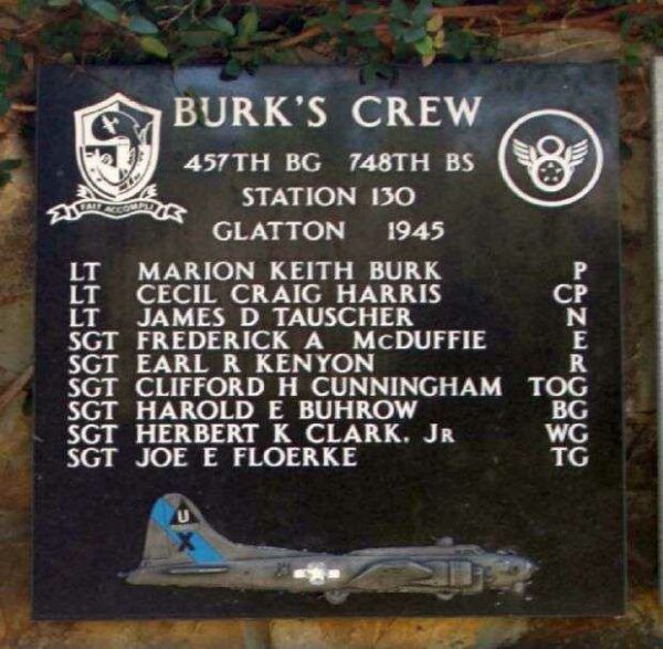 BURK’S CREW B-17 WAR MEMORIAL PLAQUE