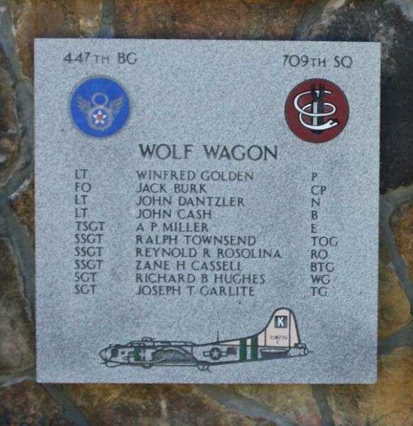 WOLF WAGON B-17 WAR MEMORIAL PLAQUE