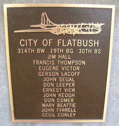 CITY OF FLATBUSH B-29 WAR MEMORIAL PLAQUE