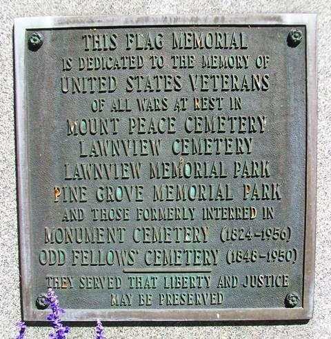 LAWNVIEW CEMETERY VETERANS MEMORIAL FLAGPOLE PLAQUE