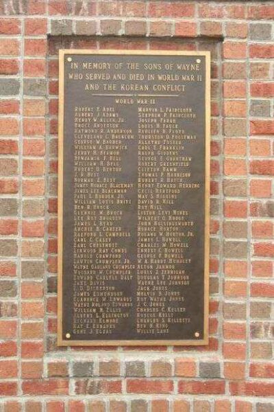 WAYNE COUNTY, NC VETERANS MEMORIAL WORLD WAR II AND KOREAN CONFLICT PLAQUE I