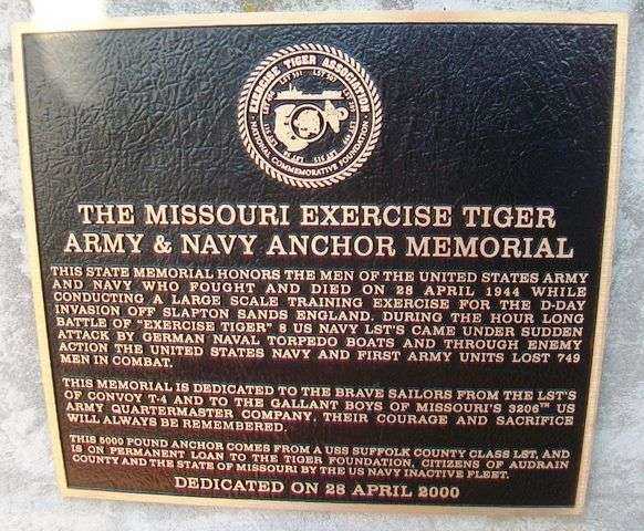 THE MISSOURI EXERCISE TIGER ARMY & NAVY ANCHOR MEMORIAL PLAQUE