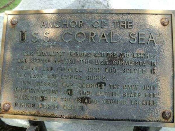 ANCHOR OF THE U.S.S. CORAL SEA MEMORIAL PLAQUE
