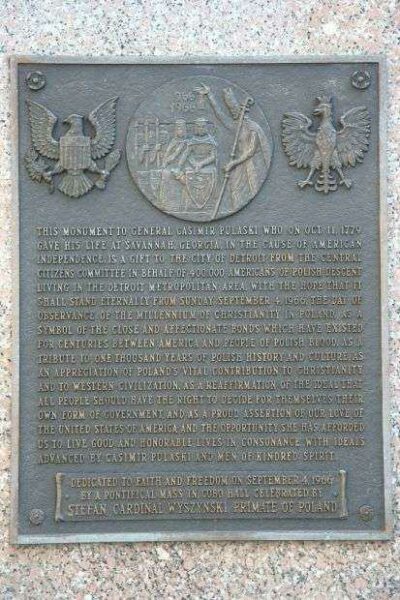 DETROIT CASIMIR PULASKI WAR MEMORIAL PLAQUE