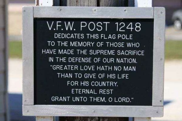 V.F.W. POST 1248 MEMORIAL FLAGPOLE PLAQUE