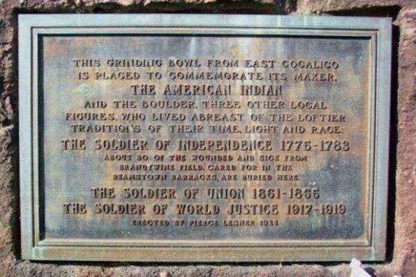 THIS GRINDING BOWL FROM EAST COCALICO WAR MEMORIAL PLAQUE