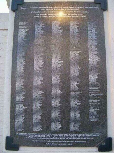SANTA BARBARA VETERANS’ MEMORIAL BUILDING PLAQUE A
