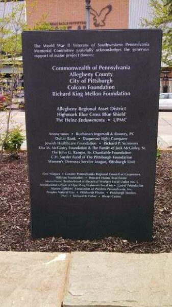 SOUTHWESTERN PENNSYLVANIA WORLD WAR II MEMORIAL PLAQUE Z