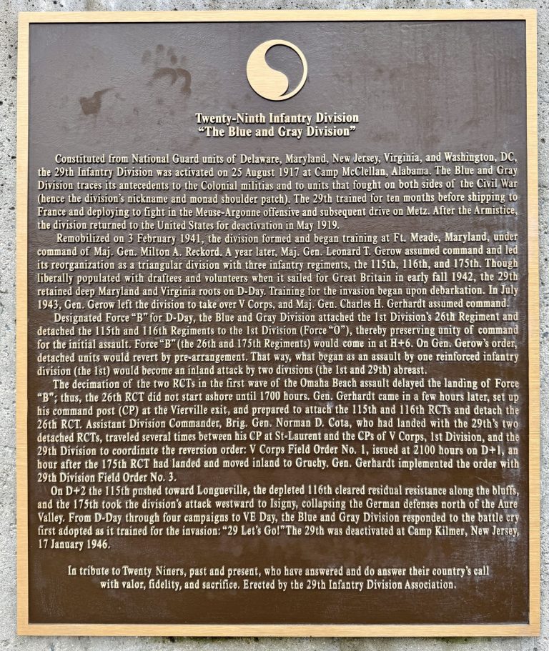 29TH INFANTRY DIVISION WAR MEMORIAL PLAQUE