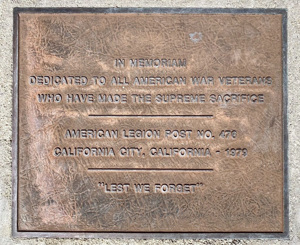 AMERICAN LEGION POST 476 SUPREME SACRIFICE WAR MEMORIAL FLAGPOLE PLAQUE