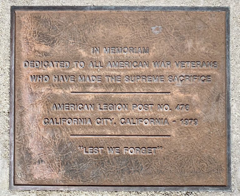 AMERICAN LEGION POST 476 SUPREME SACRIFICE WAR MEMORIAL FLAGPOLE PLAQUE