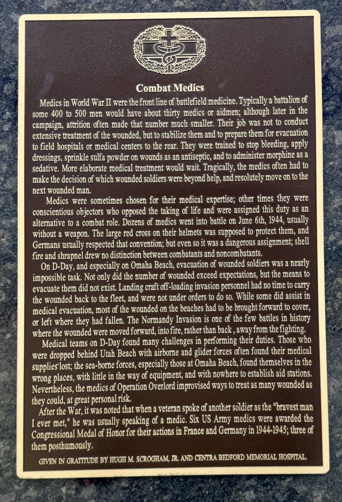 COMBAT MEDICS WAR MEMORIAL PLAQUE