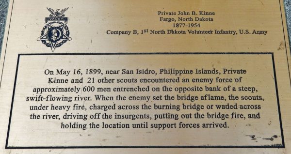 PRIVATE JOHN B. KINNE MEDAL OF HONOR MEMORIAL PLAQUE