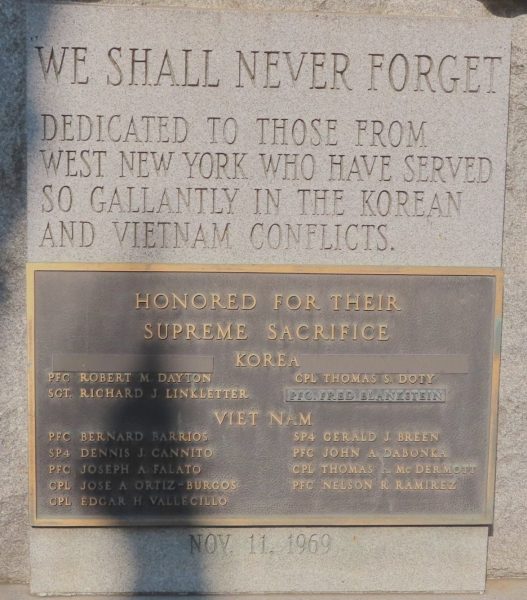 WEST NEW YORK KOREAN VIETNAM VETERANS MEMORIAL PLAQUE